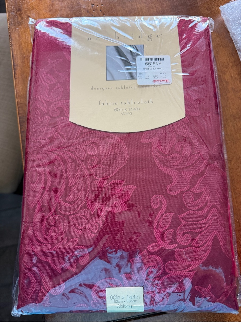 Newbridge Burgundy Fabric Tablecloth, 60”x144” Oblong